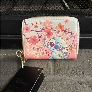 Loungefly Stitch Cherry Blossom Zip Wallet - Pink, Light Blue, Gold Accent